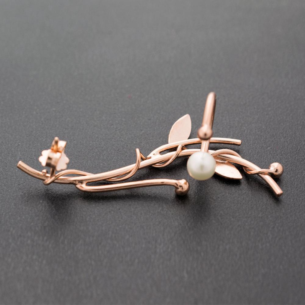 Σκουλαρίκι cuff κλαδί με μαργαριτάρι - Emmanuela - handcrafted for you®