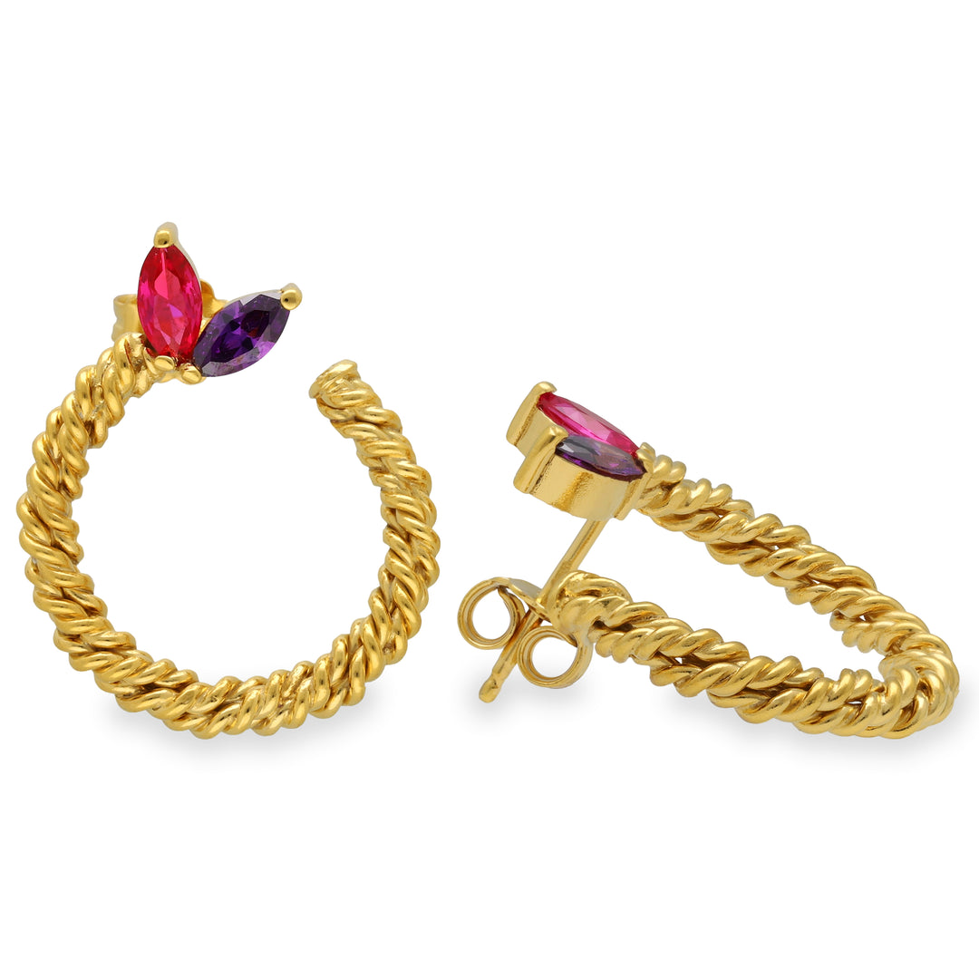 Stiftörhängen av vridet tråd med zirkon