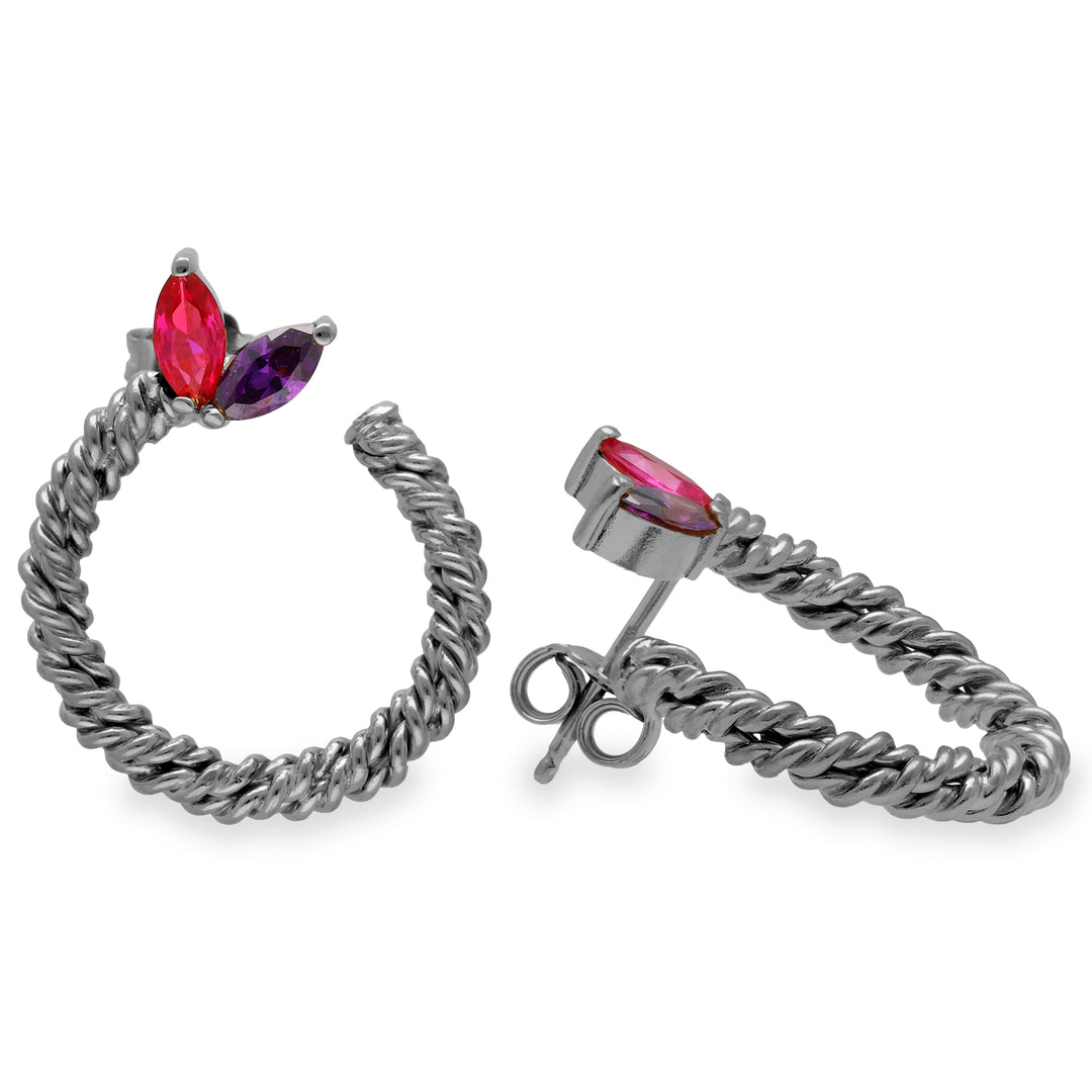 Stiftörhängen av vridet tråd med zirkon