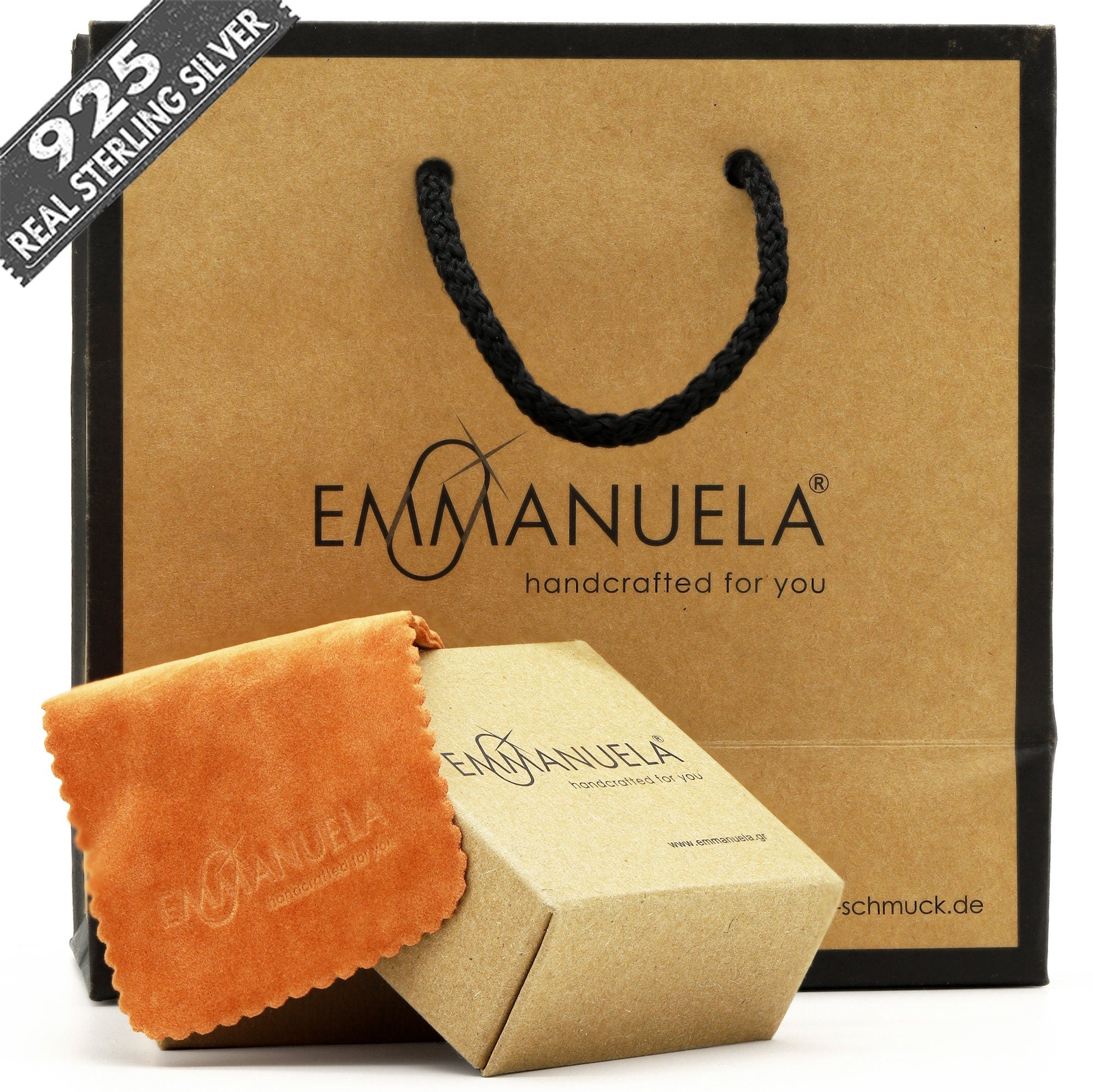 Eco συσκευασία EMMANUELA handcrafted for you® — τσάντα kraft, κουτί δώρου και πανί καθαρισμού