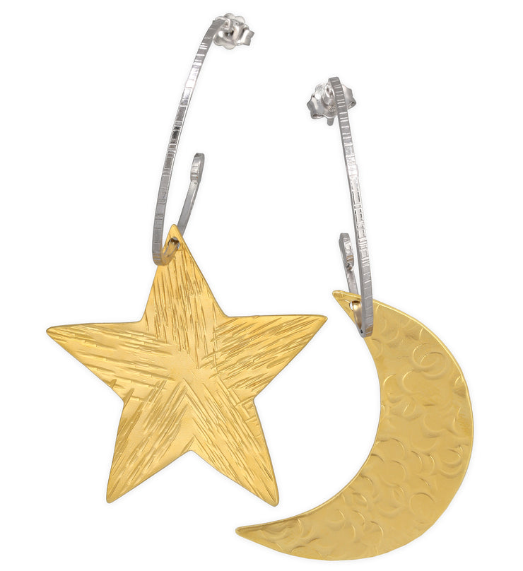 Ανόμοια σκουλαρίκια κρίκοι "αστέρι & φεγγάρι"