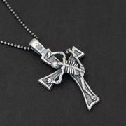 'Skeleton on cross' necklace for men