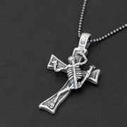 'Skeleton on cross' necklace for men