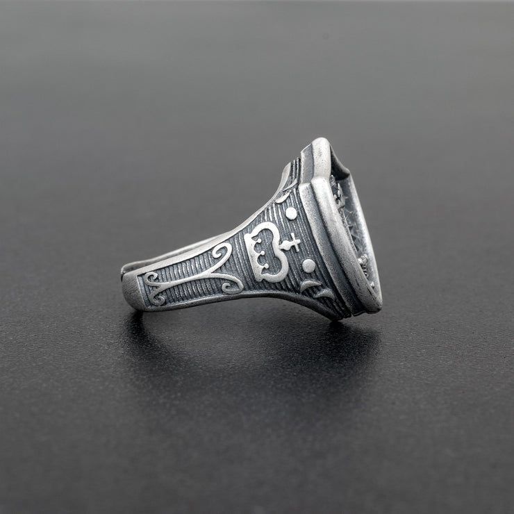 Ανδρικό δαχτυλίδι "ασπίδα με σπαθί" από ασήμι 925 - κοσμήματα emmanuela