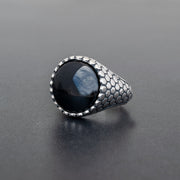 Μεγάλο ανδρικό δαχτυλίδι από ασήμι με μαύρο αχάτη | Emmanuela κόσμημα