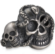 Ανδρικό δαχτυλίδι νεκροκεφαλή με φίδια από ασήμι 925 - κοσμήματα emmanuela