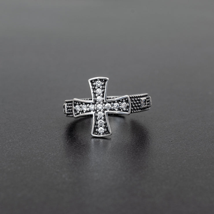 Ανδρικό δαχτυλιδι σταυρός με ζιργκόν από ασήμι 925 - κοσμήματα emmanuela