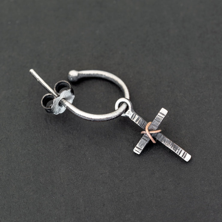 Ανδρικό σκουλαρίκι κρίκος με σταυρό από ασήμι 925 - κοσμήματα emmanuela