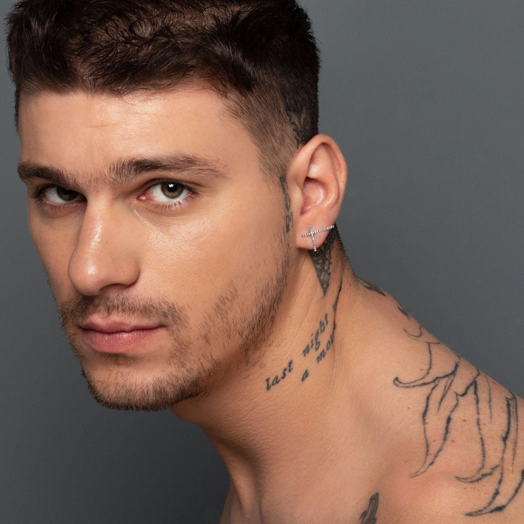 Ανδρικό σκουλαρίκι pin σταυρός - Emmanuela - handcrafted for you®