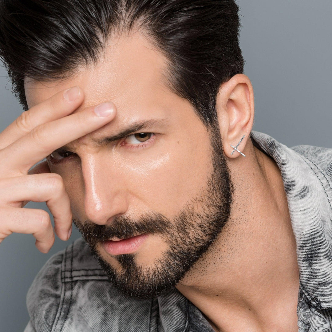 Ανδρικό σκουλαρίκι pin σταυρός - Emmanuela - handcrafted for you®