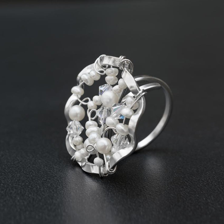 Δαχτυλίδι με μαργαριτάρια & swarovski από ασήμι 925 - κοσμήματα emmanuela