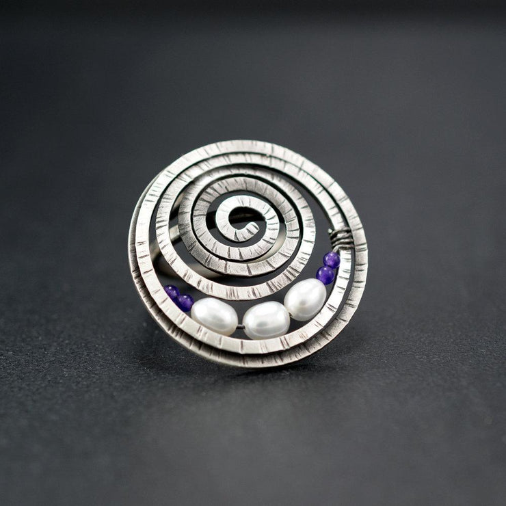 Δαχτυλίδι "σπείρα" με μαργαριτάρια από ασήμι 925 - κοσμήματα emmanuela