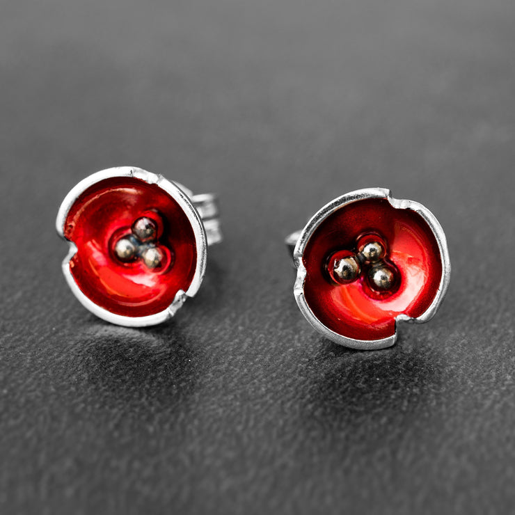 Κόκκινα σκουλαρίκια λουλούδια από ασήμι 925 | Εμμανουέλα κοσμήματα