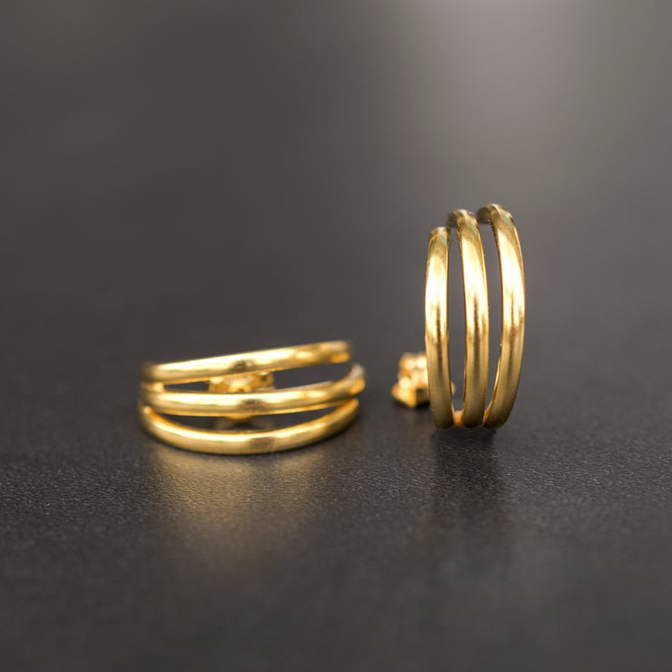 Καρφωτά σκουλαρίκια τριπλοί κρίκοι από ασήμι 925 - κοσμήματα emmanuela