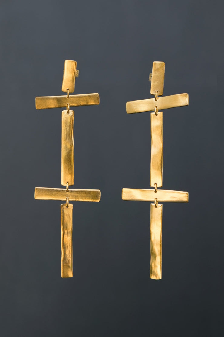 Κρεμαστά σκουλαρίκια "διπλοί σταυροί" από ασήμι 925 - κοσμήματα emmanuela