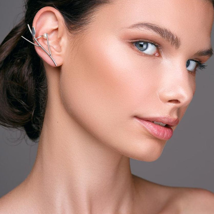 Ασημένιο σκουλαρίκι ear cuff κλαδί & μαργαριτάρι | Kοσμήματα Emmanuela
