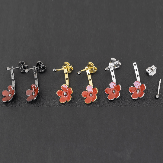 Σκουλαρίκια jackets "λουλούδια" με σμάλτο από ασήμι 925 - κοσμήματα emmanuela