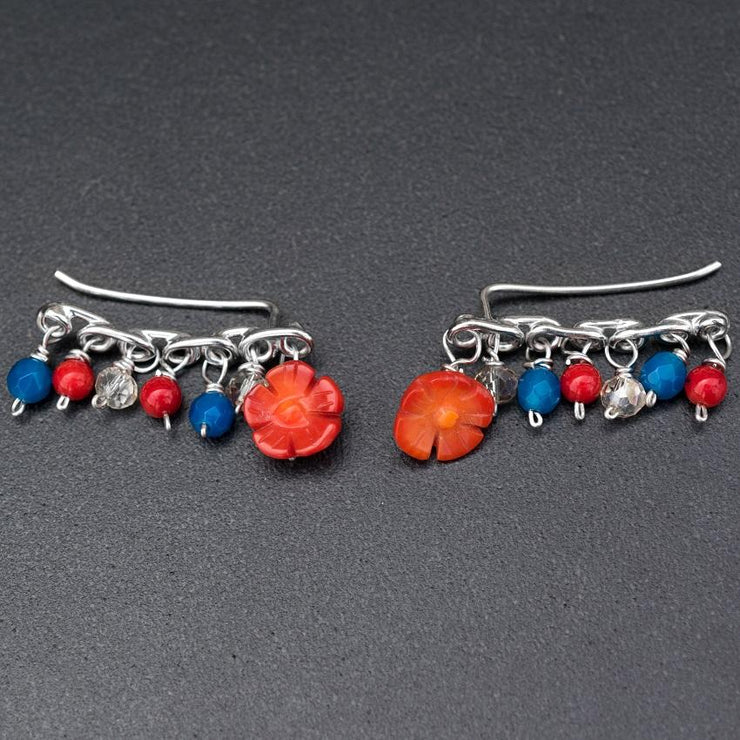 Ασημένια σκουλαρίκια pins πολύχρωμα | Emmanuela χειροποίητα κοσμήματα