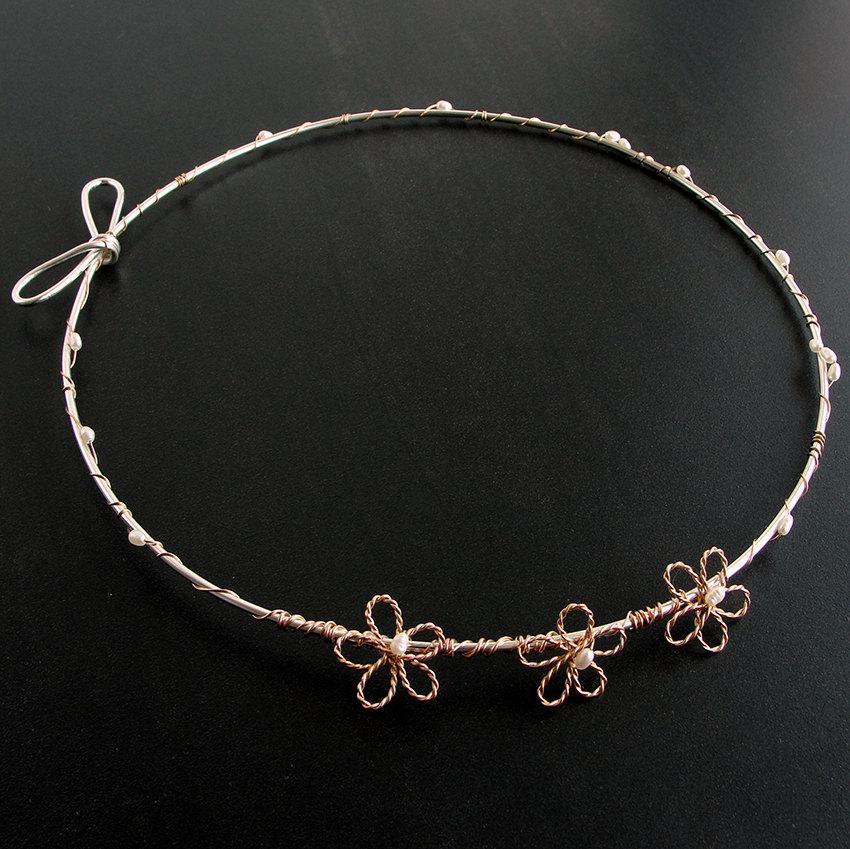 Στέφανα γάμου "ροζ λουλούδια" από ασήμι 925 - κοσμήματα emmanuela